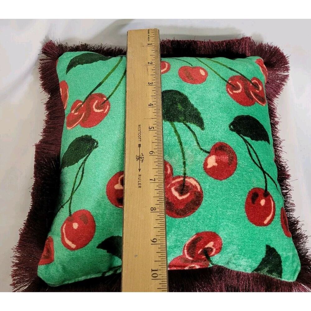 Anthropologie Maeve Le Petit Cherry Velvet Brush Fringe 10" Decorative Pillow - Picture 9 of 10
